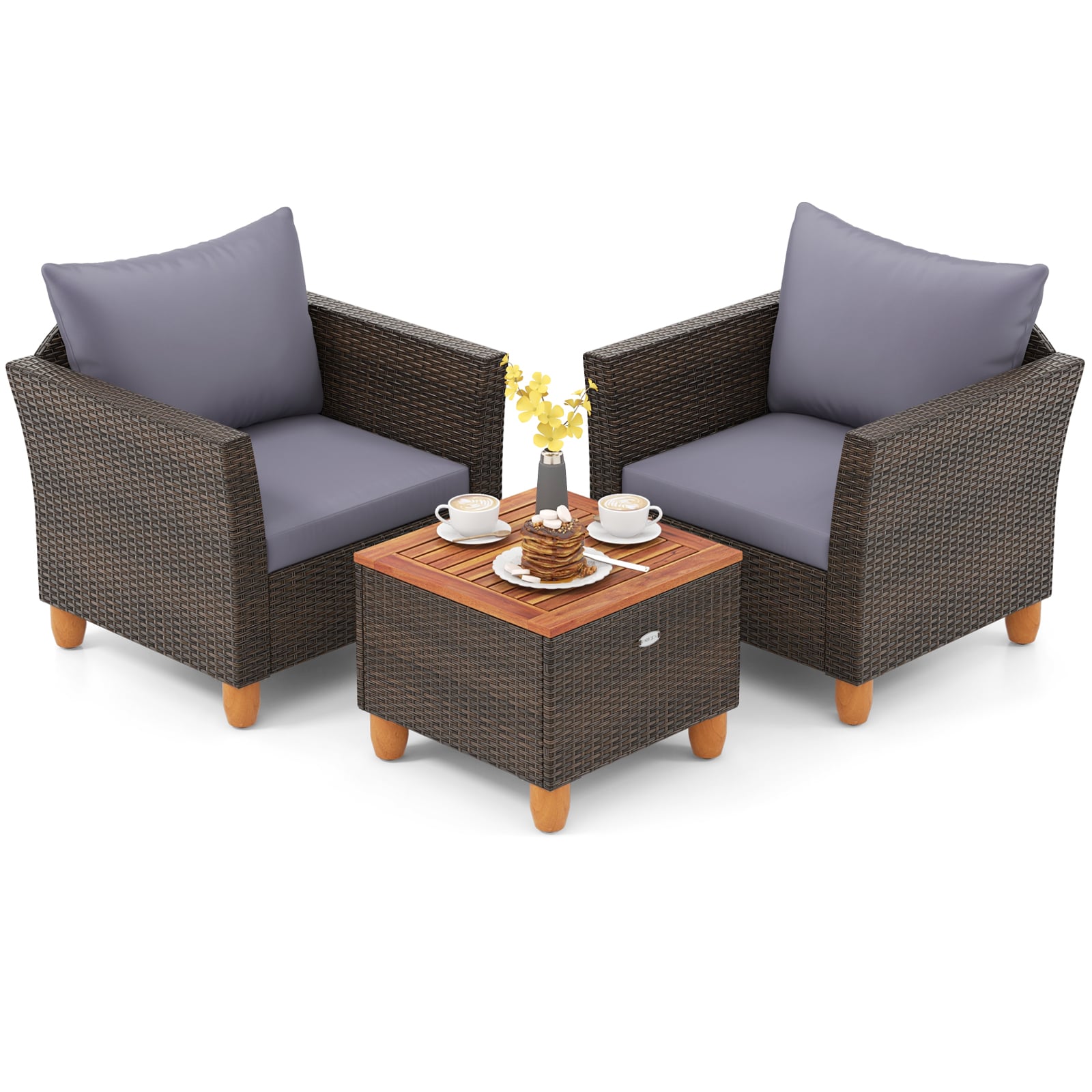 Patio Rattan Bistro Set, 3 Pieces, Wooden Table Top, Gray Patio Conversation Sets at Gallery Canada
