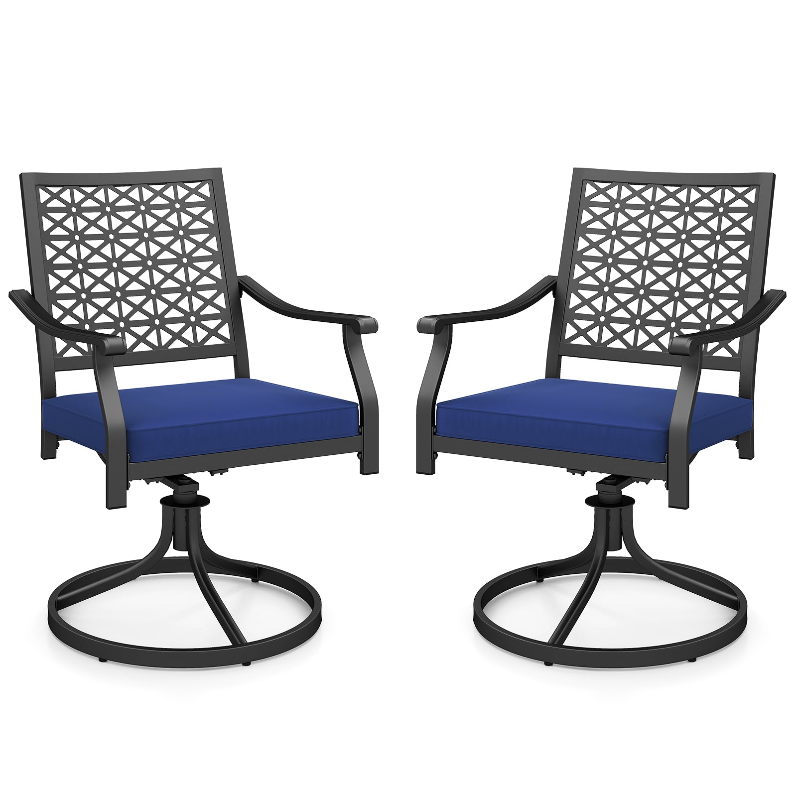 2 Pack Swivel Outdoor Chairs, Soft Cushions, Round Steel Base, Navy Patio Dining Chairs at Gallery Canada