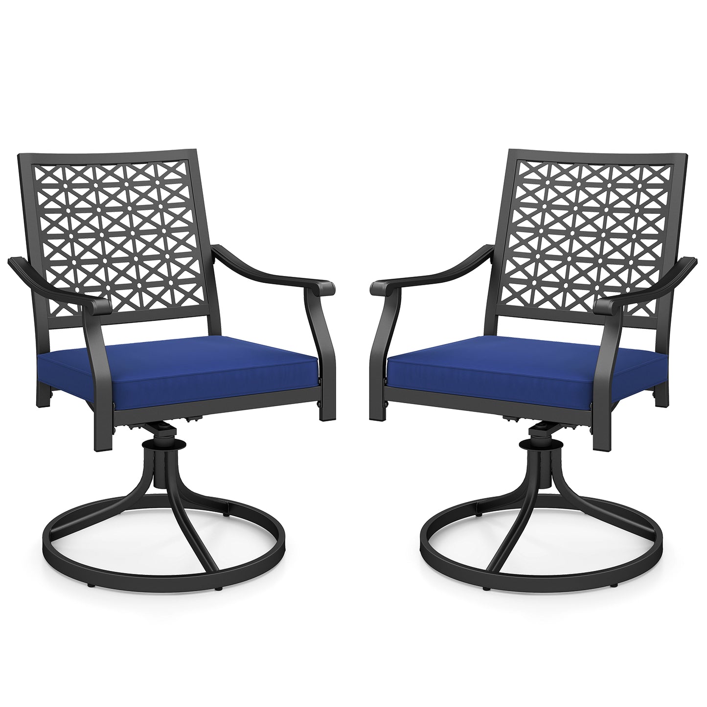 2 Pack Swivel Outdoor Chairs, Soft Cushions, Round Steel Base, Navy Patio Dining Chairs at Gallery Canada