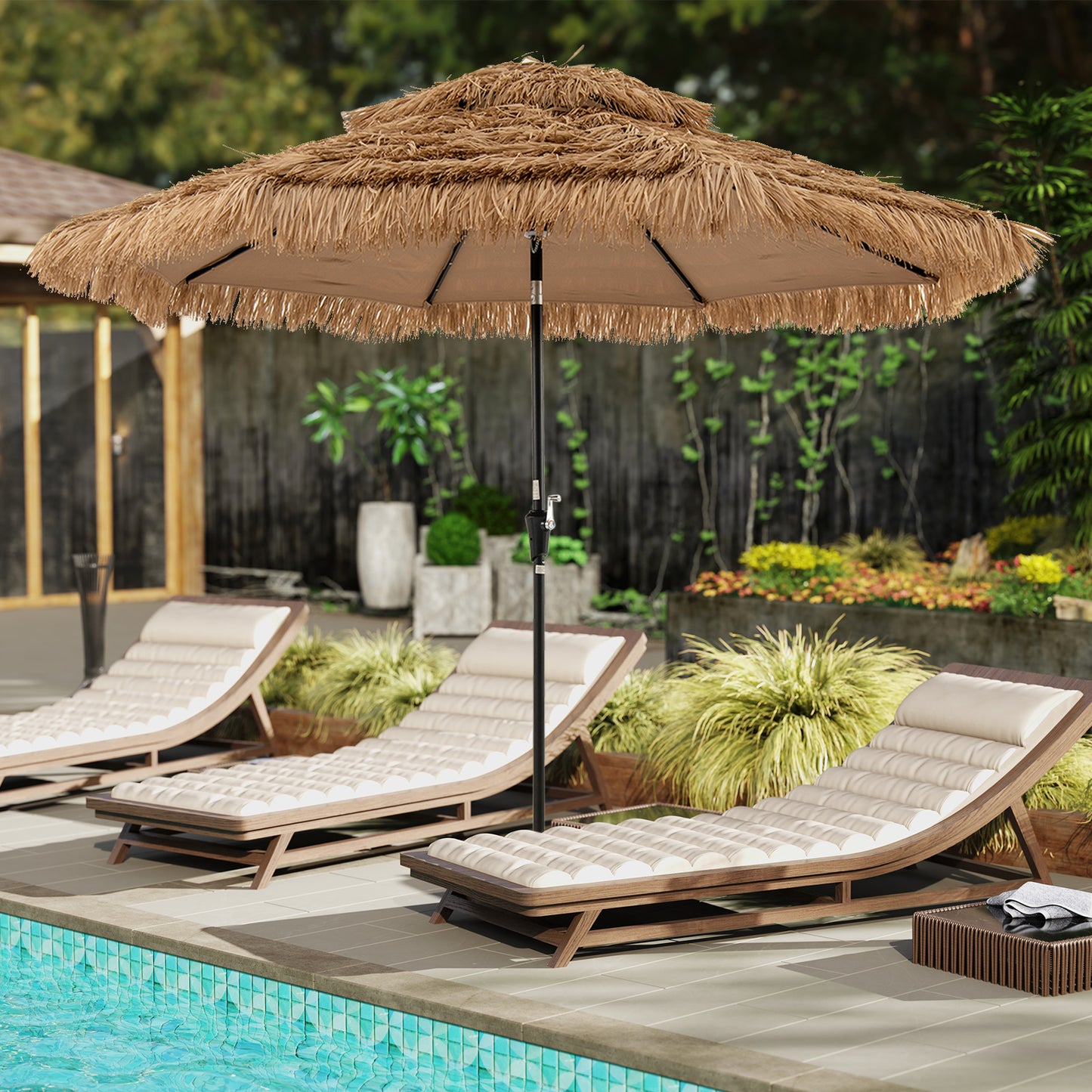10 Feet Hawaiian Solar Lighted Tiki Patio Umbrella Outdoor Umbrellas at Gallery Canada