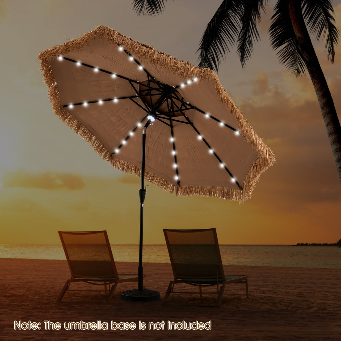 10 Feet Hawaiian Solar Lighted Tiki Patio Umbrella Outdoor Umbrellas at Gallery Canada