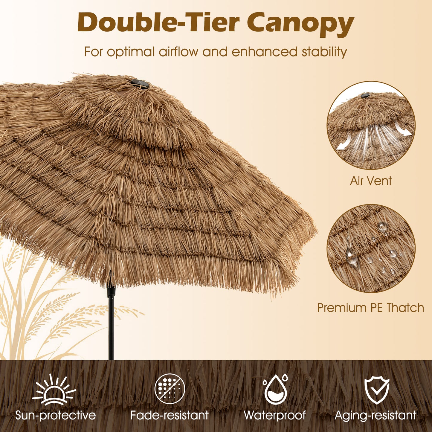 10 Feet Hawaiian Solar Lighted Tiki Patio Umbrella Outdoor Umbrellas at Gallery Canada