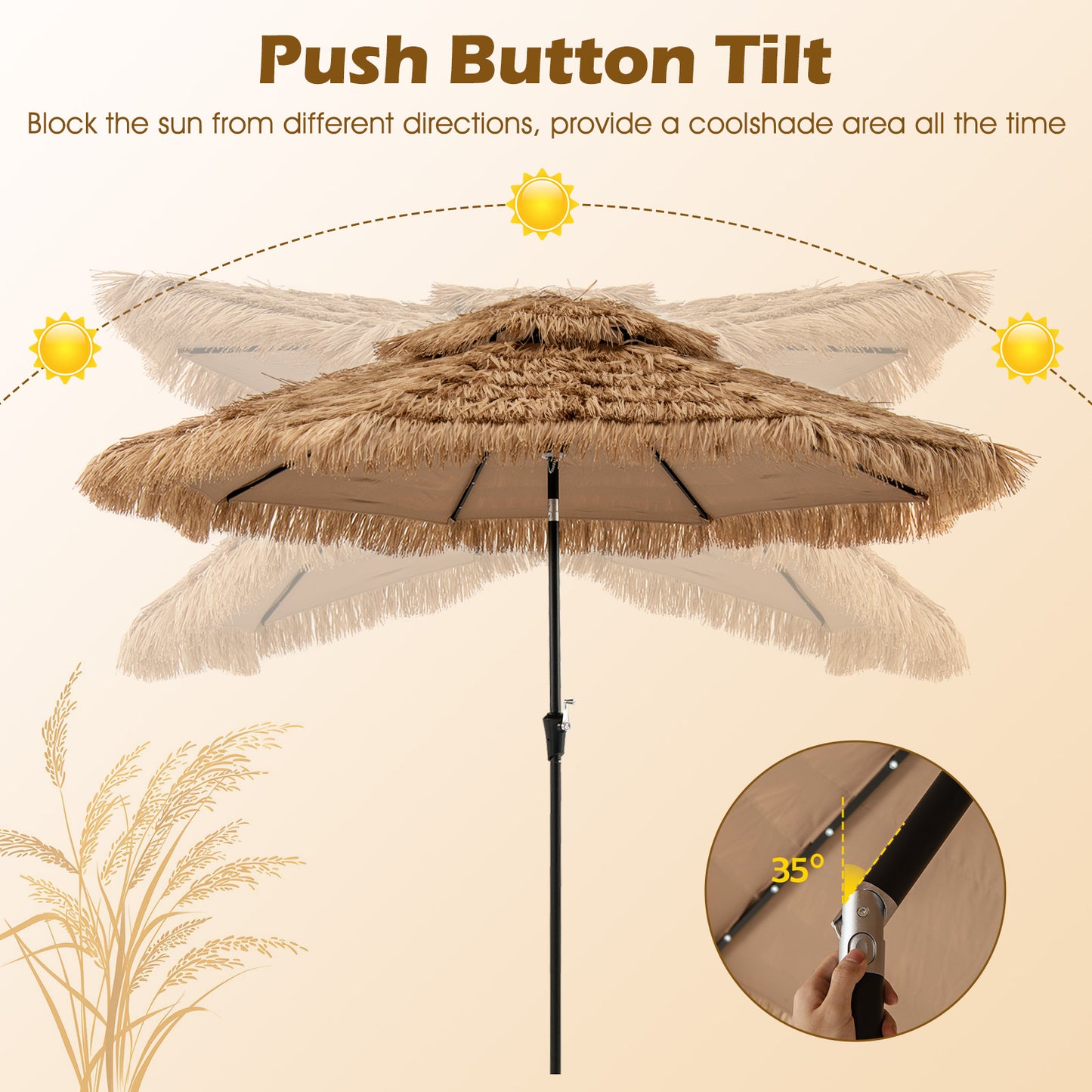 10 Feet Hawaiian Solar Lighted Tiki Patio Umbrella Outdoor Umbrellas at Gallery Canada