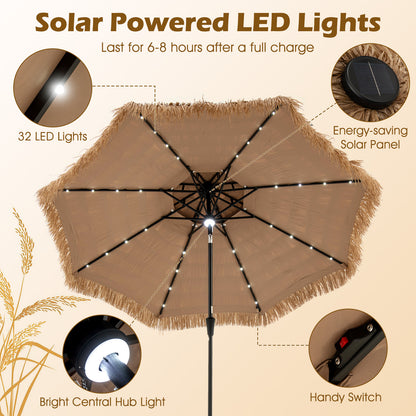 10 Feet Hawaiian Solar Lighted Tiki Patio Umbrella Outdoor Umbrellas at Gallery Canada