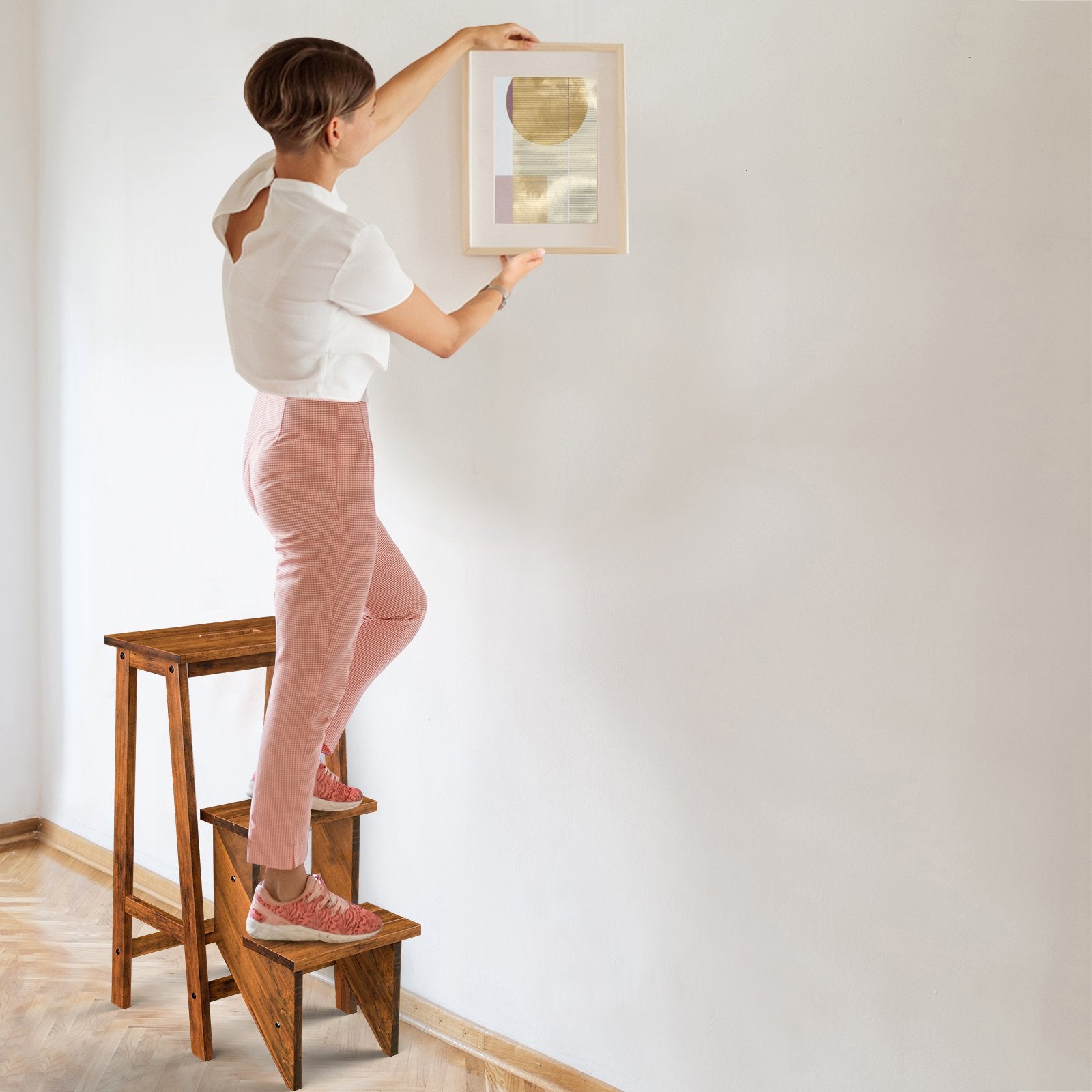 3-in-1 Rubber Wood 3 Tier Folding Step Stool Ladder Storage Shelf, Coffee Kitchen Utensils at Gallery Canada