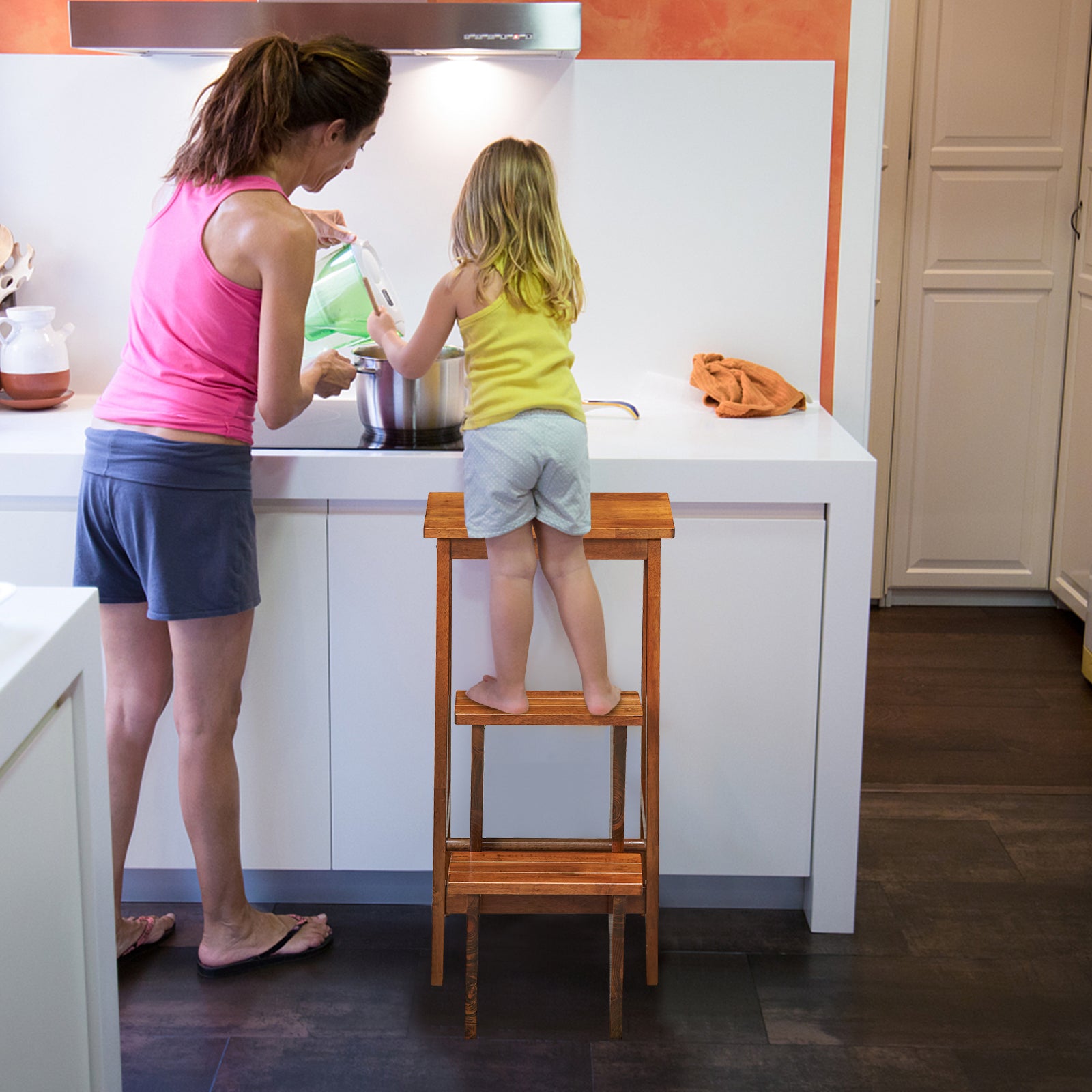 3-in-1 Rubber Wood 3 Tier Folding Step Stool Ladder Storage Shelf, Coffee Kitchen Utensils at Gallery Canada