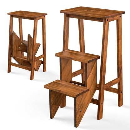 3-In-1 Rubber Wood Step Stool Ladder, 3 Tier, Coffee Kitchen Utensils at Gallery Canada