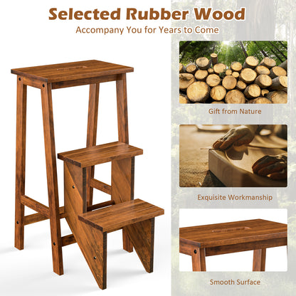 3-in-1 Rubber Wood 3 Tier Folding Step Stool Ladder Storage Shelf, Coffee Kitchen Utensils at Gallery Canada