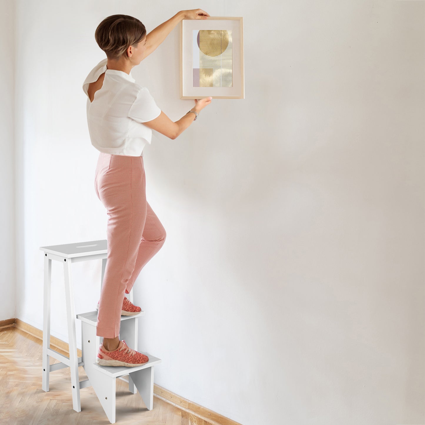 3-Tier Step Stool 3 in 1 Folding Ladder Bench, White Kitchen Utensils at Gallery Canada