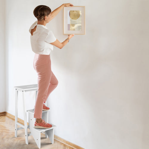 3-Tier Step Stool 3 in 1 Folding Ladder Bench, White