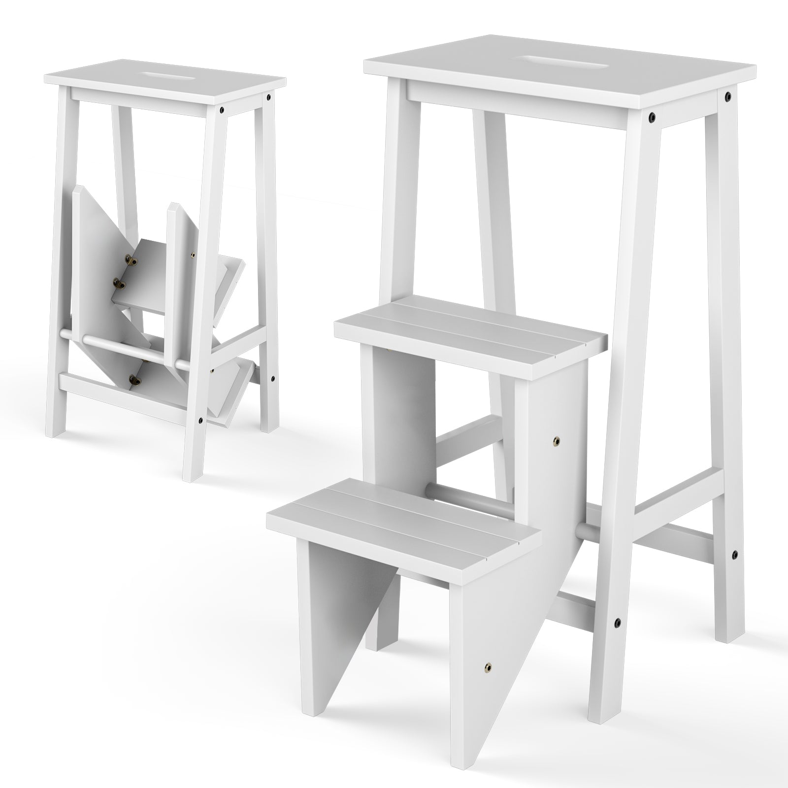 3-Tier Step Stool 3 in 1 Folding Ladder Bench, White Kitchen Utensils White at Gallery Canada