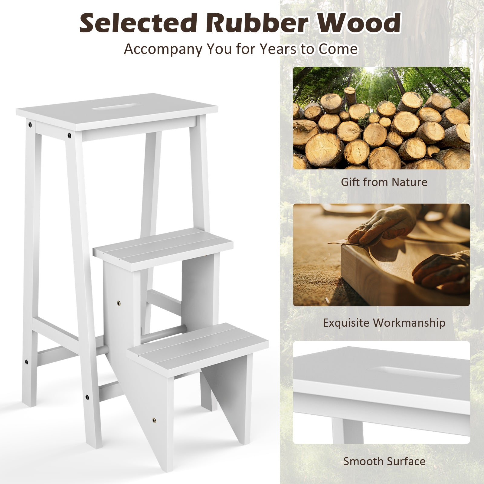 3-Tier Step Stool 3 in 1 Folding Ladder Bench, White Kitchen Utensils at Gallery Canada