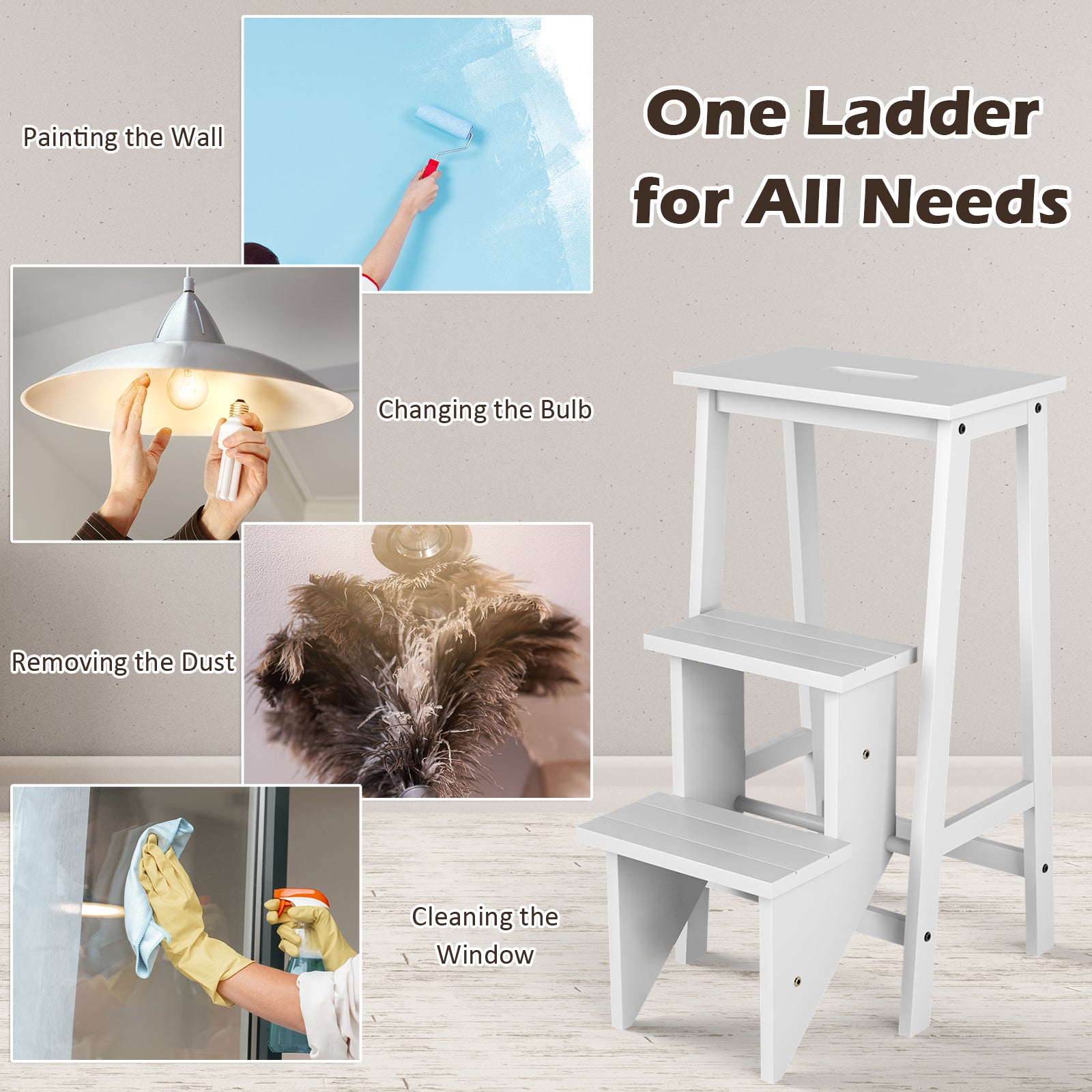 3-Tier Step Stool 3 in 1 Folding Ladder Bench, White Kitchen Utensils at Gallery Canada
