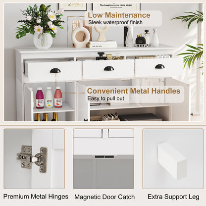3 Drawer Sideboard Buffet With Adjustable Shelves, White Sideboards Cabinets & Buffets at Gallery Canada