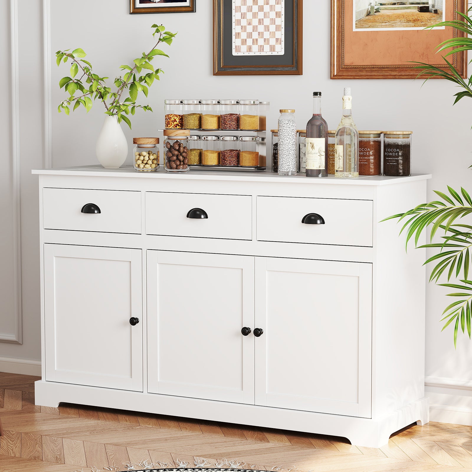 3 Drawer Sideboard Buffet With Adjustable Shelves, White Sideboards Cabinets & Buffets at Gallery Canada