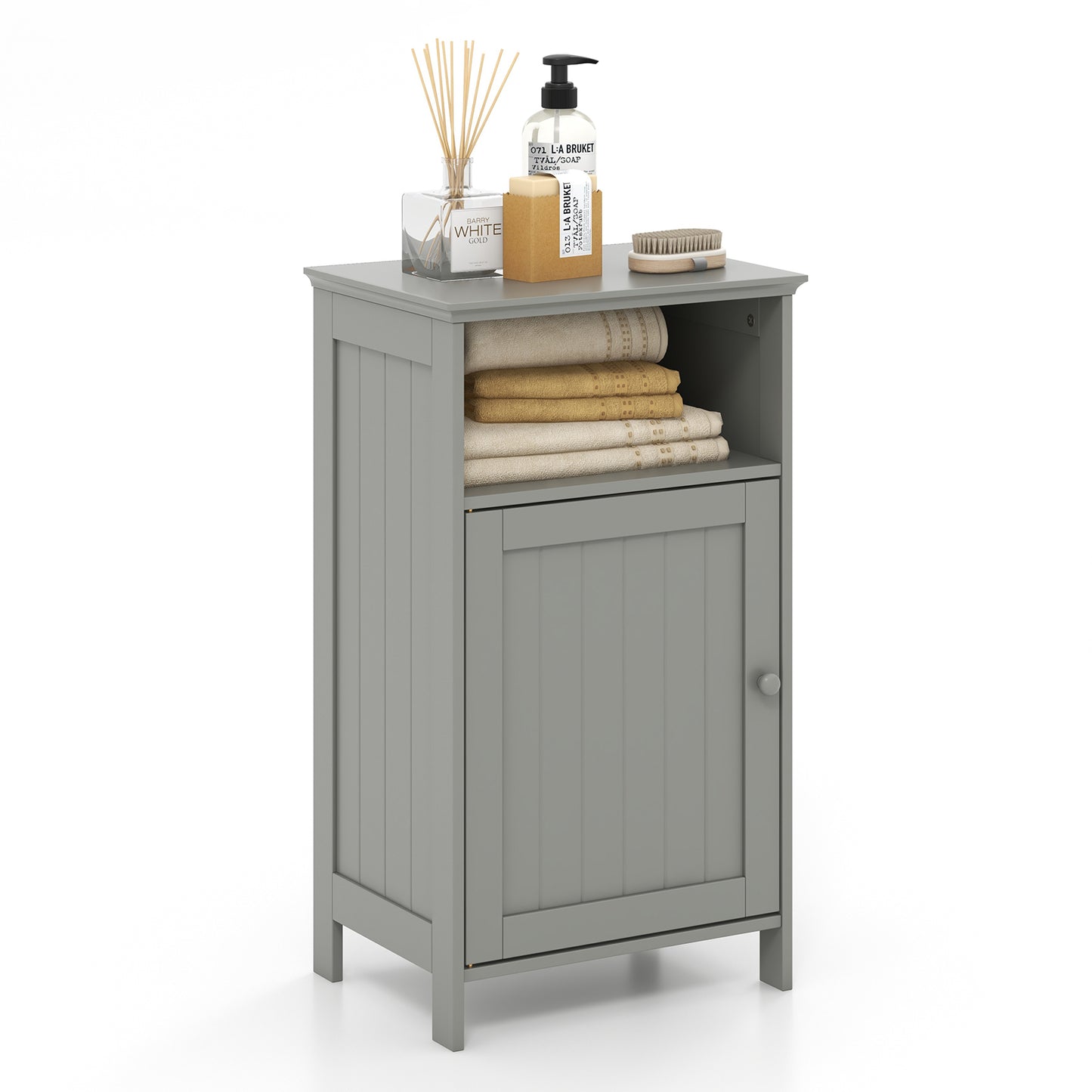 Bathroom Freestanding Adjustable Shelf Floor Storage Cabinet, Gray Floor Cabinets at Gallery Canada