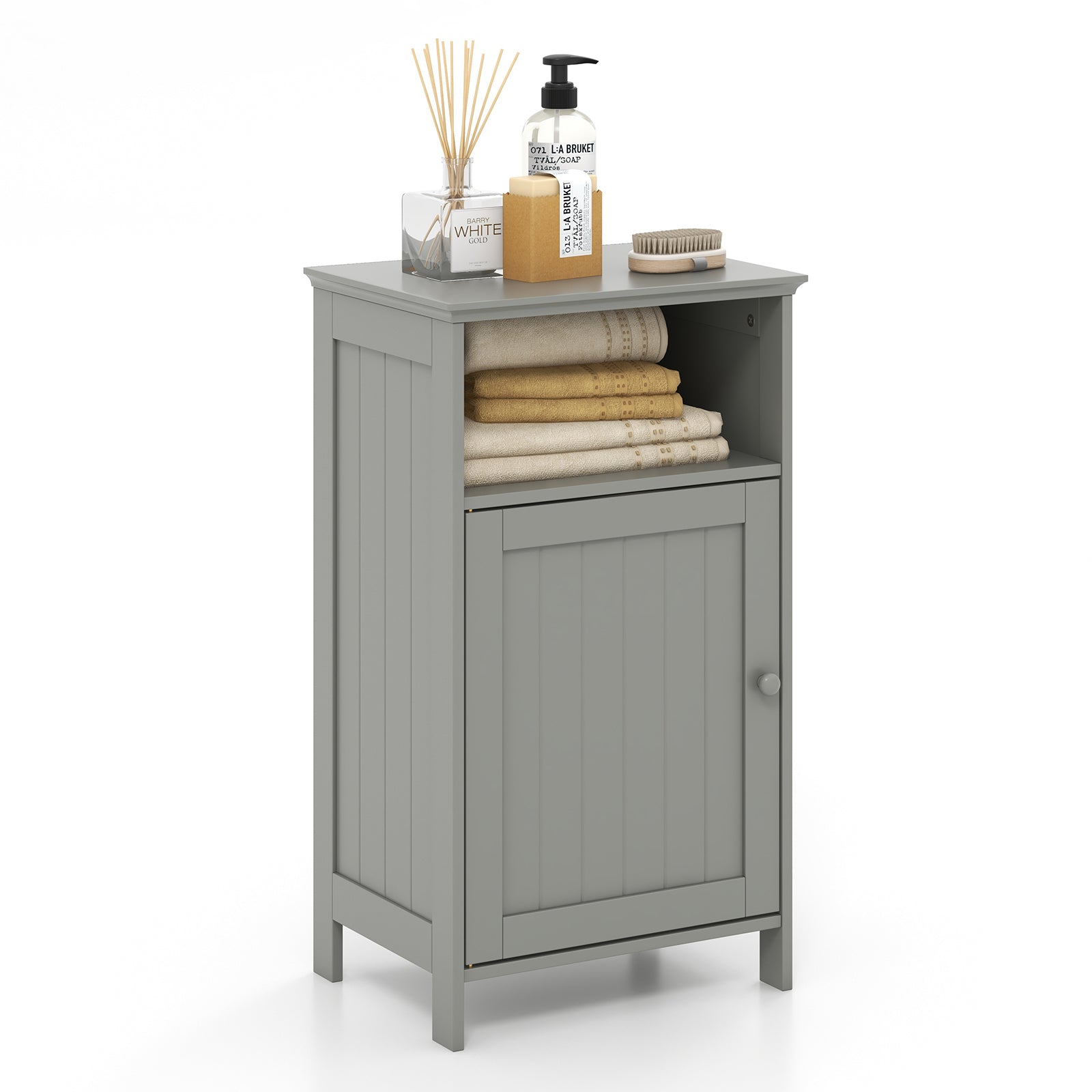 Bathroom Freestanding Adjustable Shelf Floor Storage Cabinet, Gray Floor Cabinets at Gallery Canada