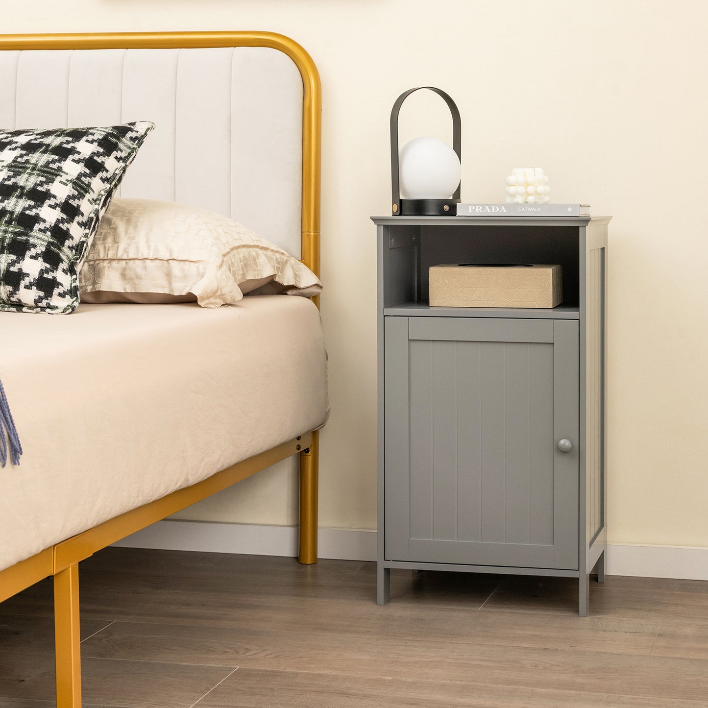Bathroom Freestanding Adjustable Shelf Floor Storage Cabinet, Gray Floor Cabinets at Gallery Canada