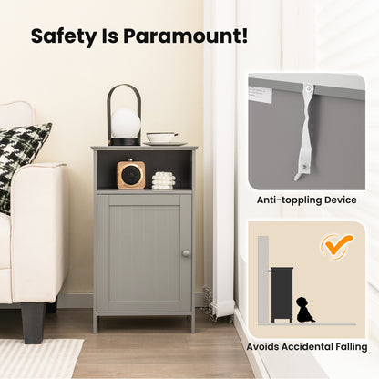 Bathroom Freestanding Adjustable Shelf Floor Storage Cabinet, Gray Floor Cabinets at Gallery Canada