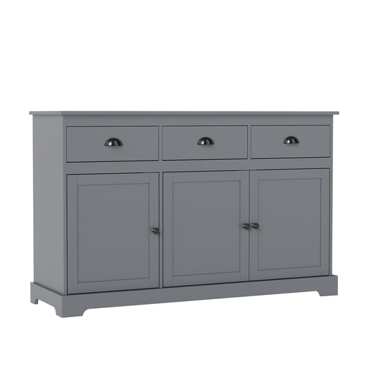 3 Drawers Sideboard Buffet Storage, Adjustable Shelves, Gray