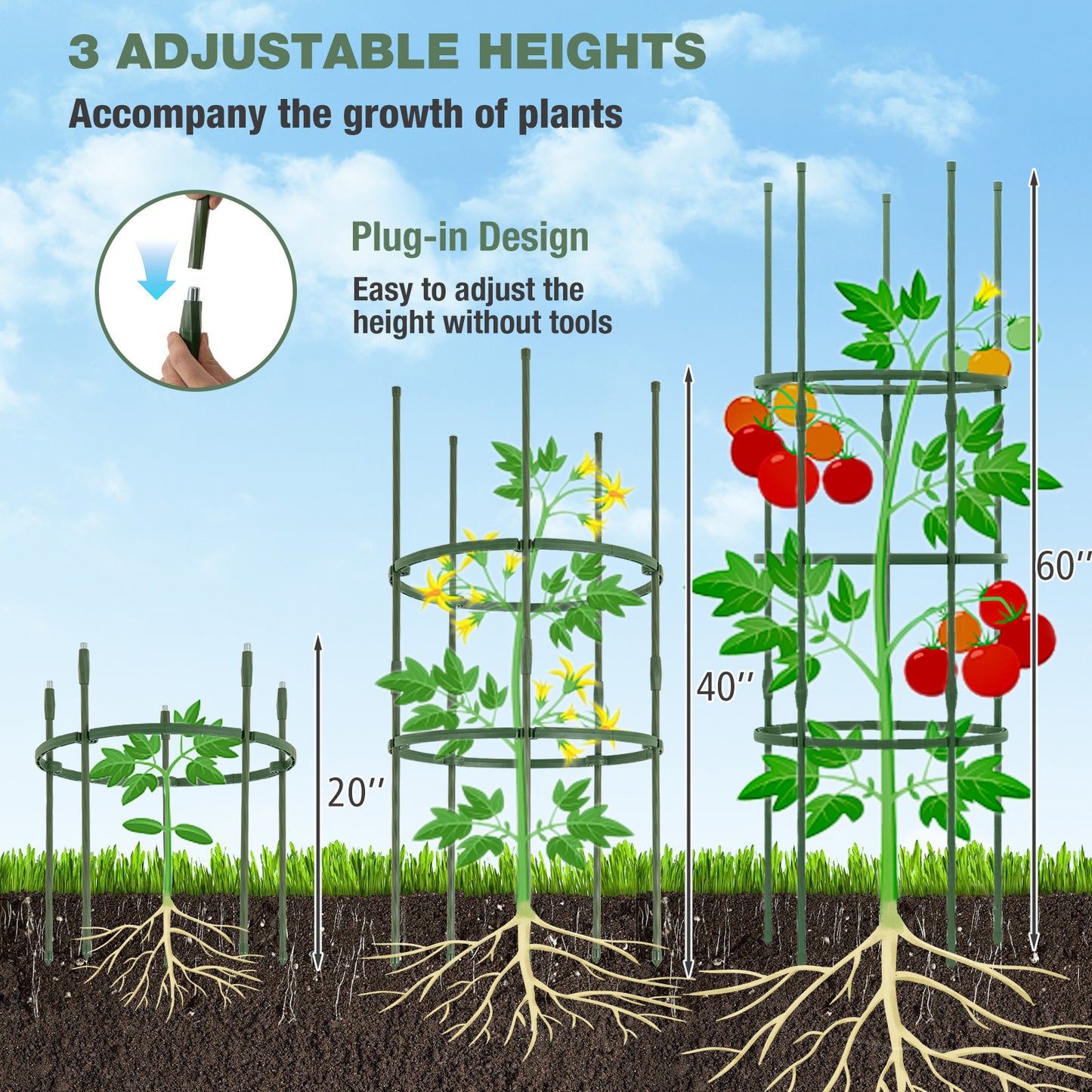 3 Pack 60 inch Adjustable Tall Plant Support Trellis for Climbing Plants, Green Plant Supports at Gallery Canada