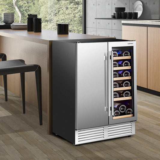 2-In-1 Beverage And Wine Cooler, Independent Temperature Control, LED Lights, Silver Wine & Beverage Coolers Silver at Gallery Canada
