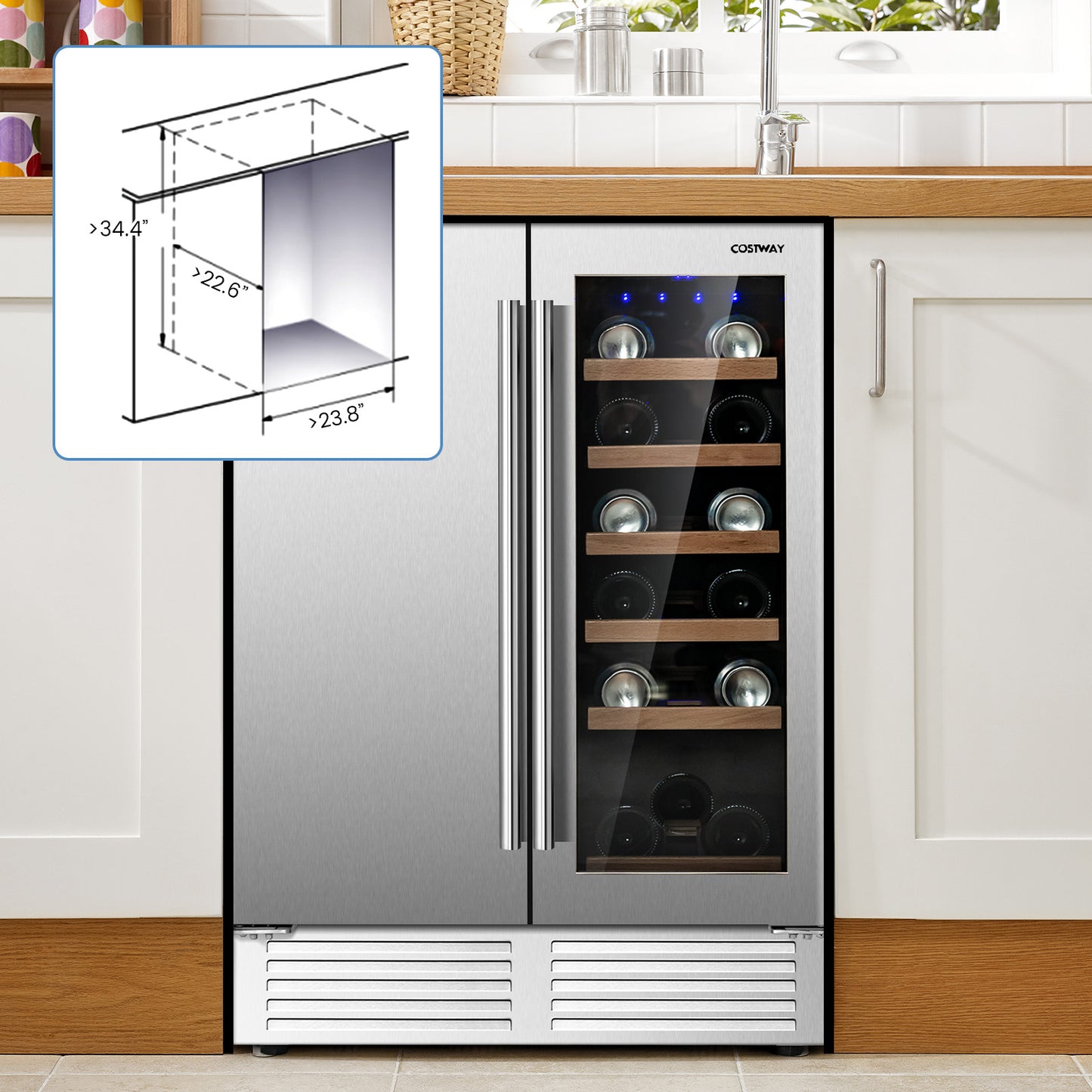 2-in-1 Beverage and Wine Cooler with Independent Temperature Control and LED Lights, Silver Wine & Beverage Coolers at Gallery Canada