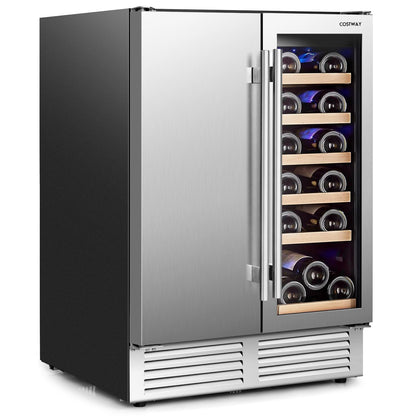 2-in-1 Beverage and Wine Cooler with Independent Temperature Control and LED Lights, Silver Wine & Beverage Coolers Silver at Gallery Canada