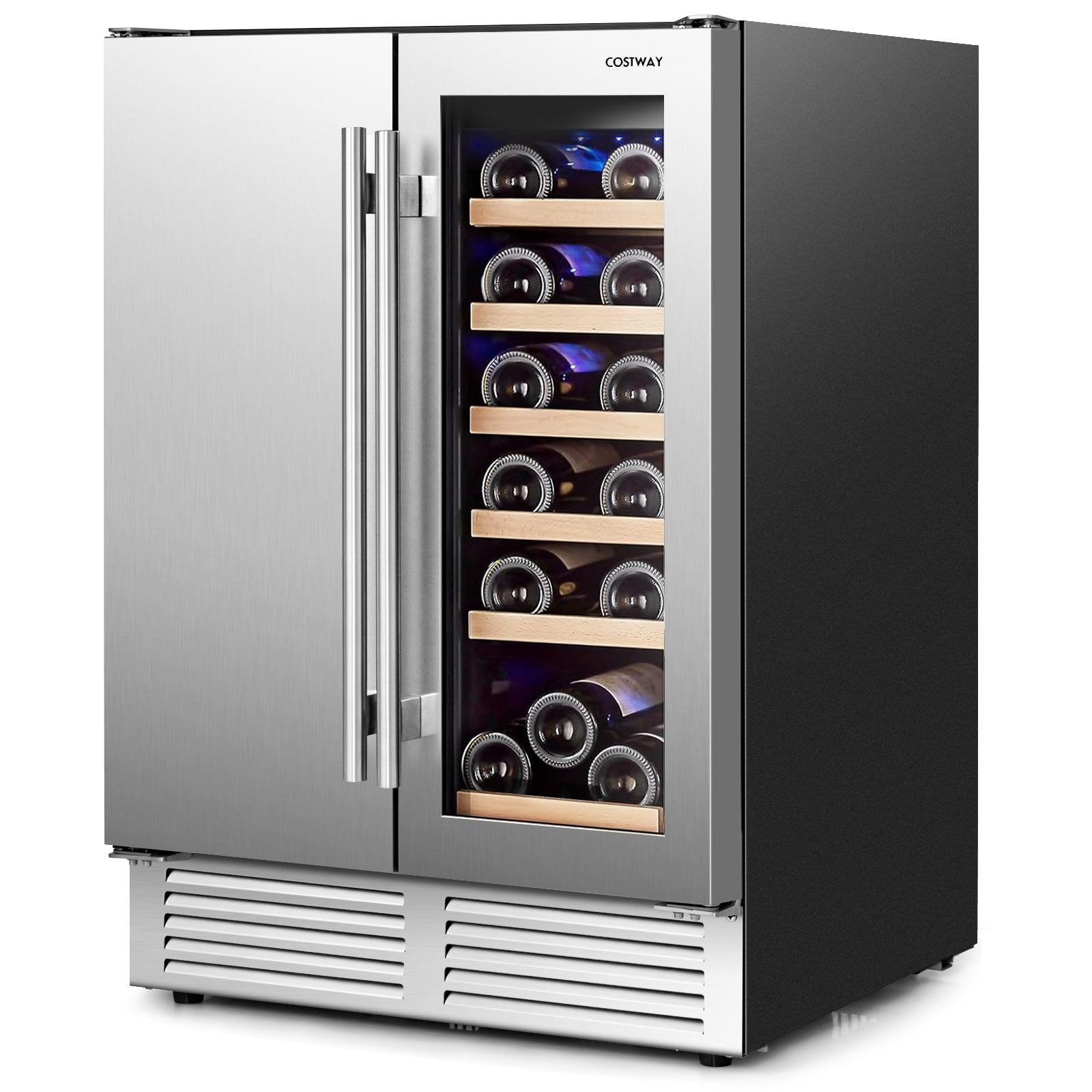 2-in-1 Beverage and Wine Cooler with Independent Temperature Control and LED Lights, Silver Wine & Beverage Coolers at Gallery Canada