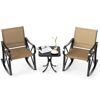 3 Piece Patio Rocking Set with Smooth Rocking Motion Outdoor Rocker Chair Bistro Set , Brown Patio Conversation Sets at Gallery Canada