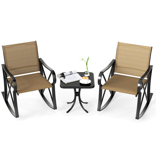 3 Piece Patio Rocking Set, Smooth Rocking Motion, Brown Patio Conversation Sets Brown at Gallery Canada
