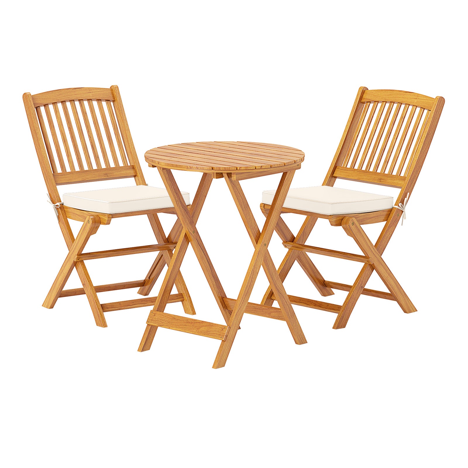 3 Pieces Acacia Wood Patio Folding Bistro Set with Soft Cushions, Beige Patio Conversation Sets at Gallery Canada