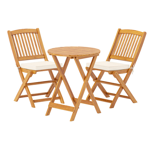 Acacia Wood Patio Folding Bistro Set, 3 Pieces, Beige Patio Conversation Sets Beige at Gallery Canada