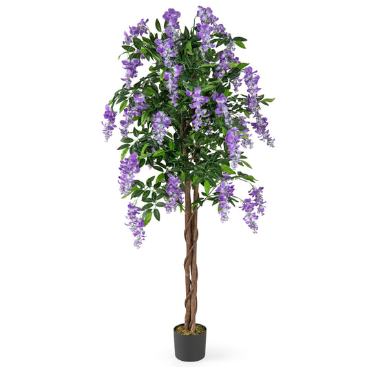5.5 FT Faux Wisteria Plant in Nursery Pot with Blooming Flowers, Purple Faux Plants Purple at Gallery Canada