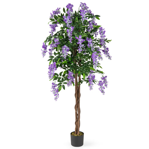 5.5 FT Faux Wisteria Plant, Blooming Flowers, Nursery Pot, Purple