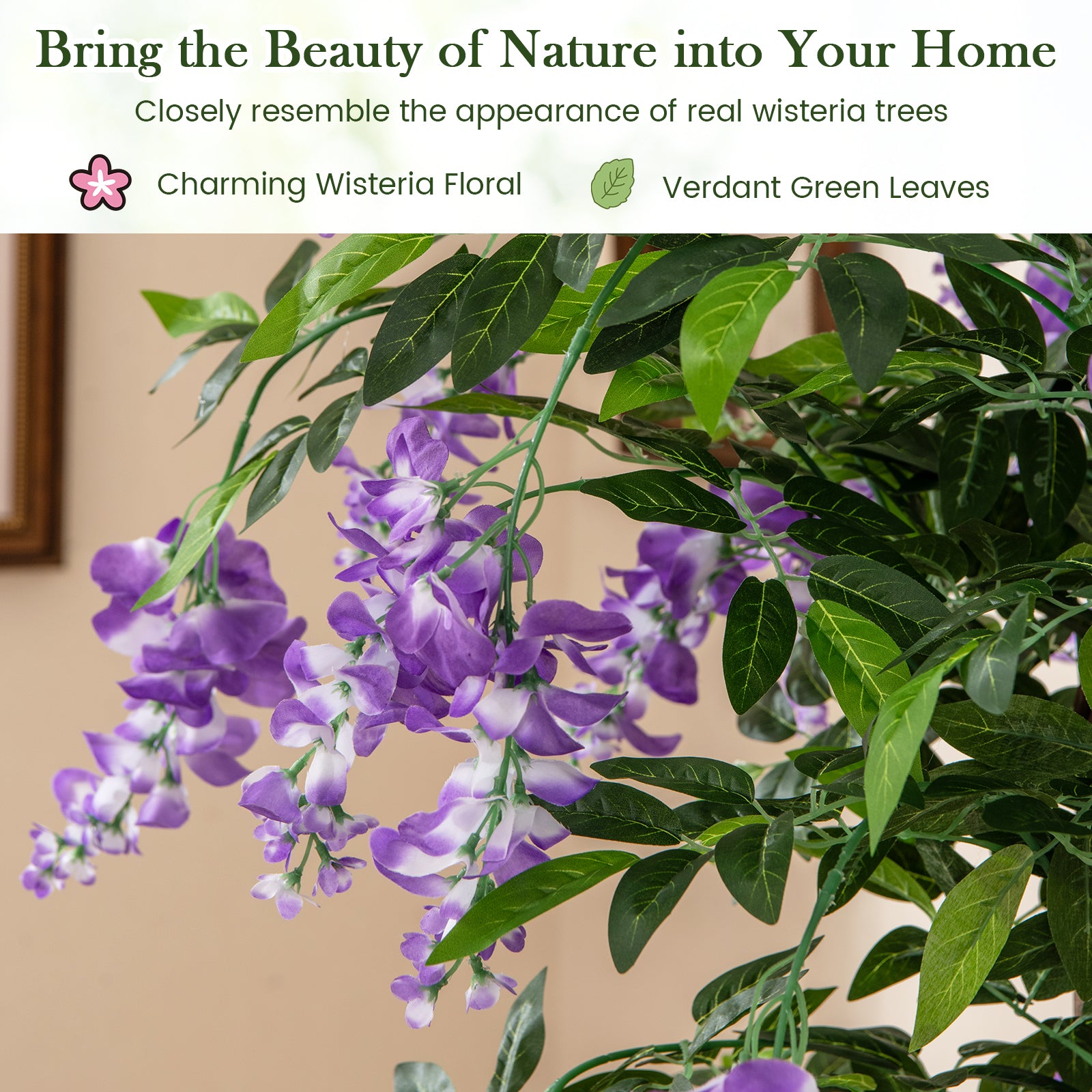 5.5 FT Faux Wisteria Plant in Nursery Pot with Blooming Flowers, Purple Faux Plants at Gallery Canada