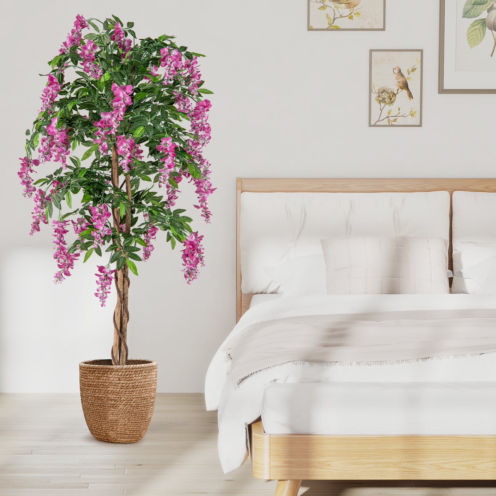 5.5 FT Faux Wisteria Plant in Nursery Pot with Blooming Flowers, Rose Red Faux Plants at Gallery Canada