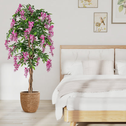 5.5 FT Faux Wisteria Plant in Nursery Pot with Blooming Flowers, Rose Red Faux Plants at Gallery Canada