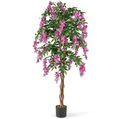 5.5 FT Faux Wisteria Plant, Nursery Pot, Blooming Flowers, Rose Red