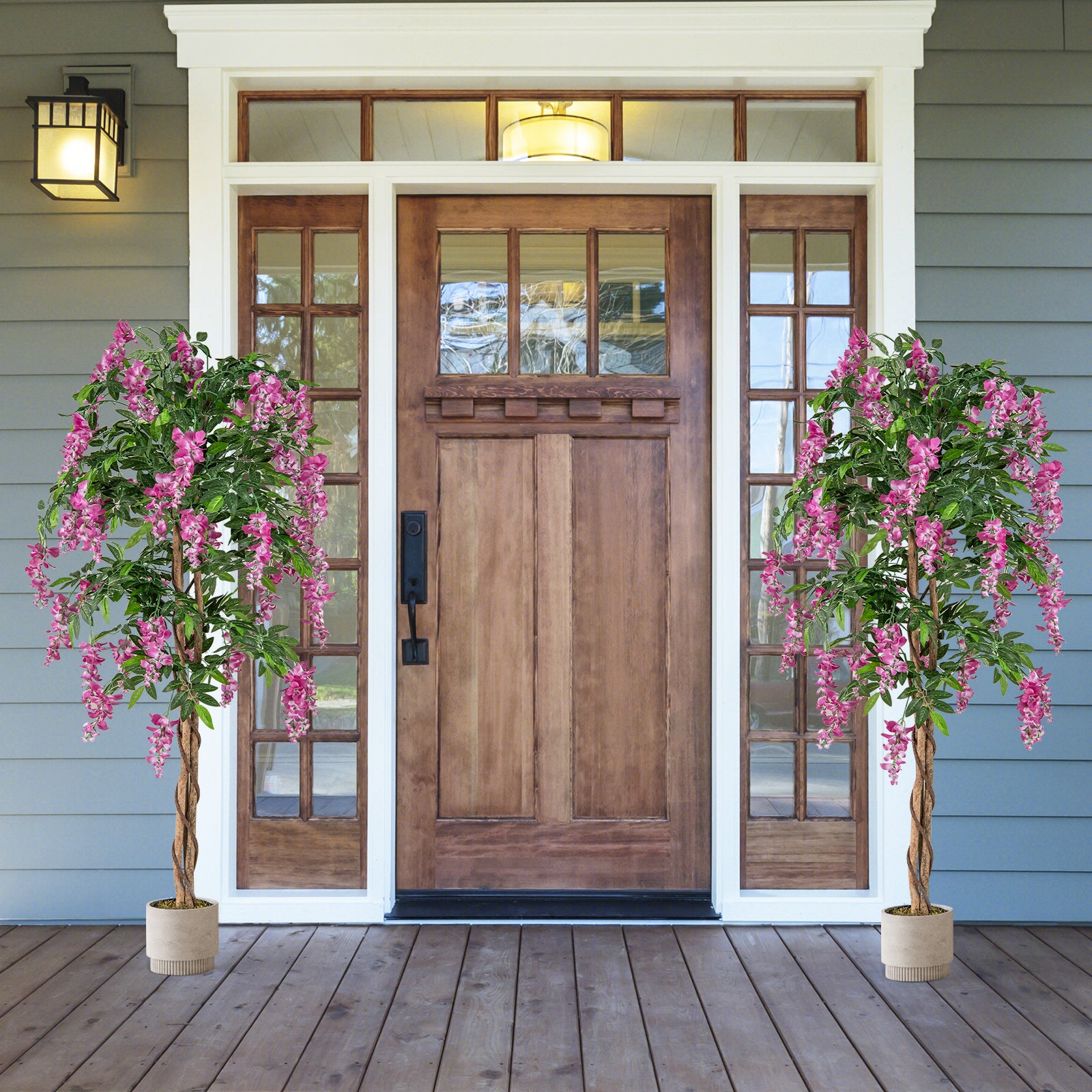 5.5 FT Faux Wisteria Plant in Nursery Pot with Blooming Flowers, Rose Red Faux Plants at Gallery Canada