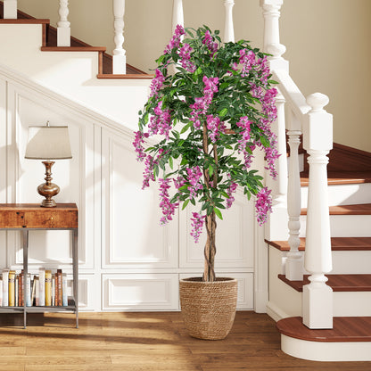 5.5 FT Faux Wisteria Plant in Nursery Pot with Blooming Flowers, Rose Red Faux Plants at Gallery Canada