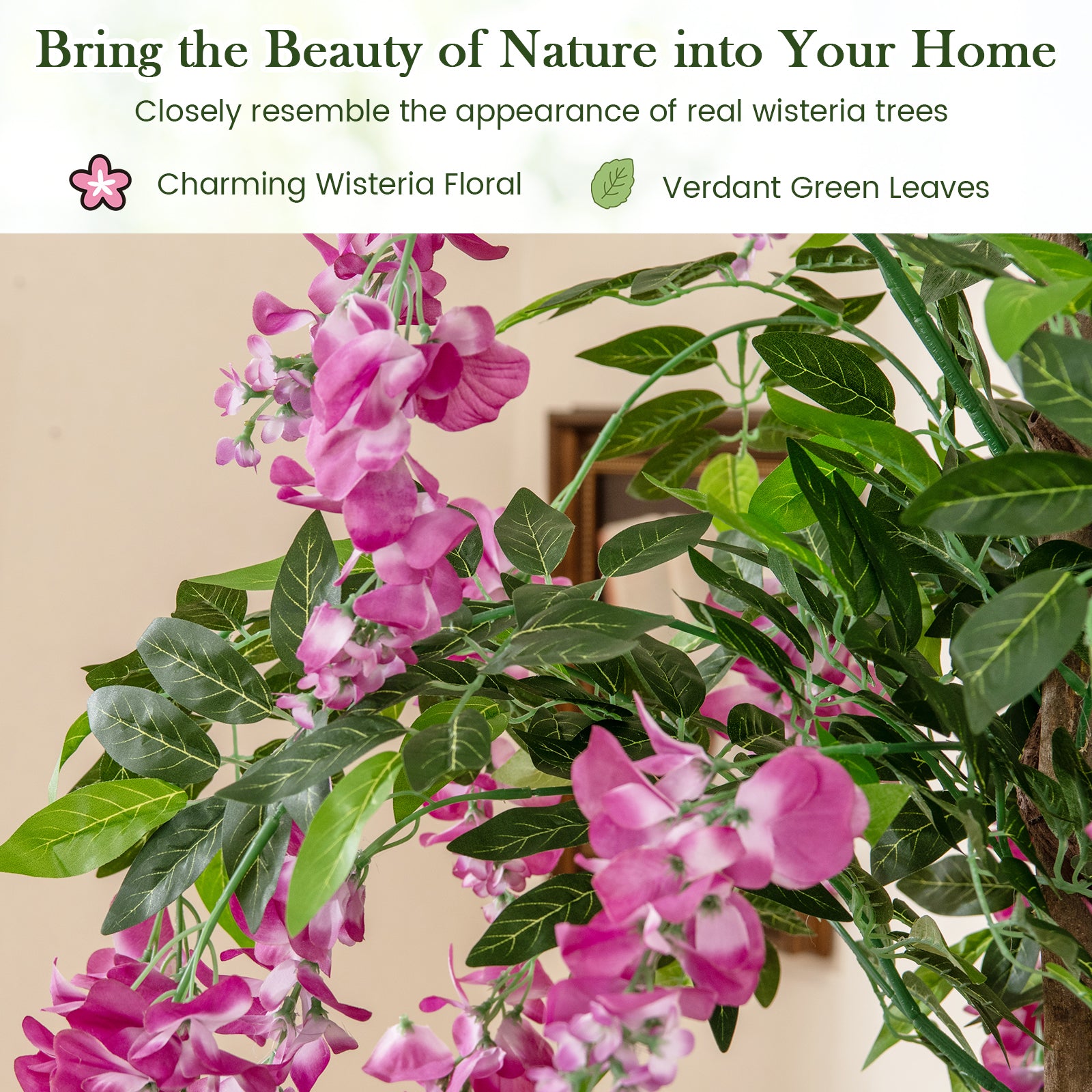 5.5 FT Faux Wisteria Plant in Nursery Pot with Blooming Flowers, Rose Red Faux Plants at Gallery Canada