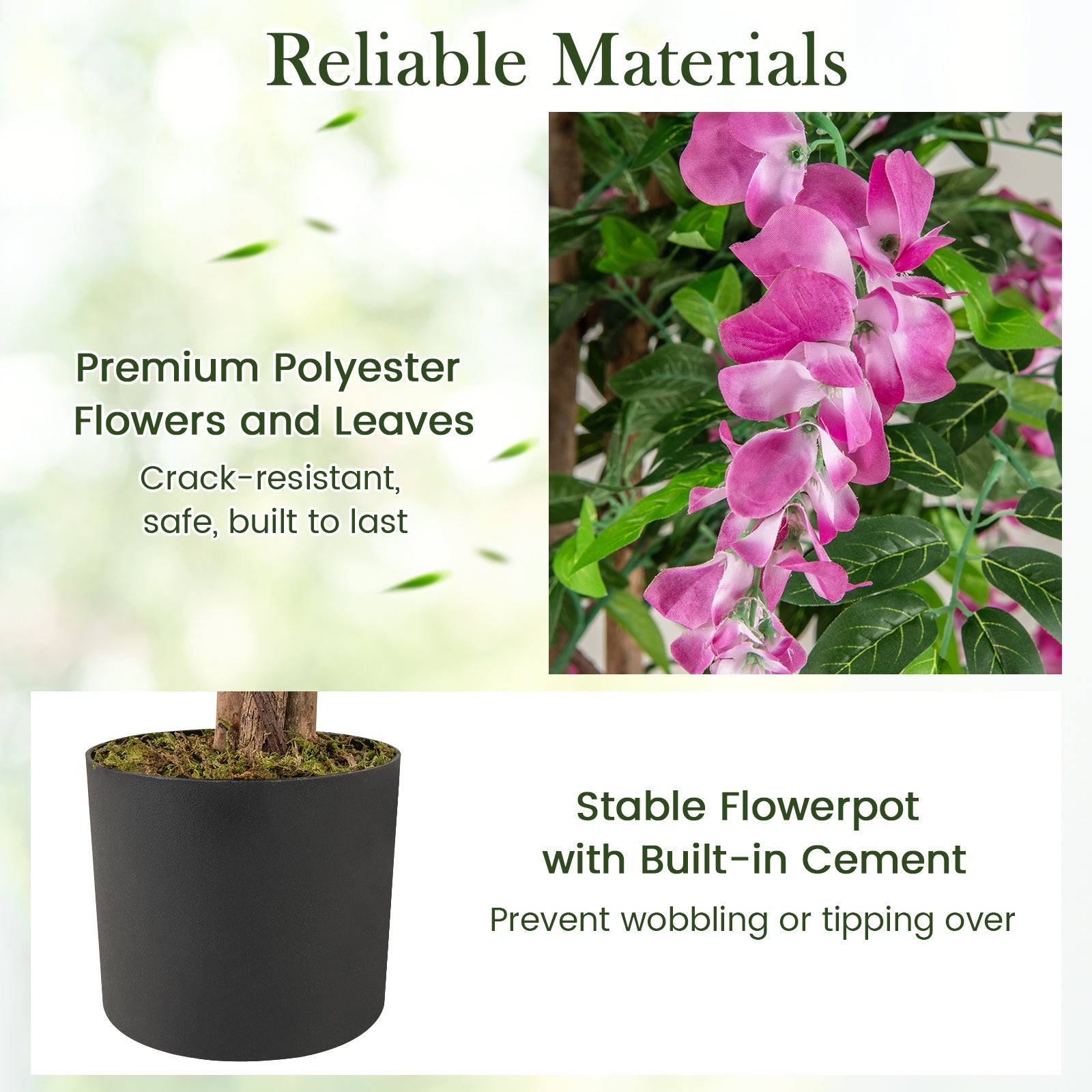5.5 FT Faux Wisteria Plant in Nursery Pot with Blooming Flowers, Rose Red Faux Plants at Gallery Canada