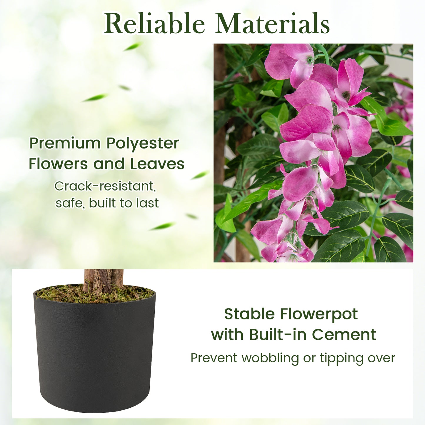 5.5 FT Faux Wisteria Plant in Nursery Pot with Blooming Flowers, Rose Red Faux Plants at Gallery Canada
