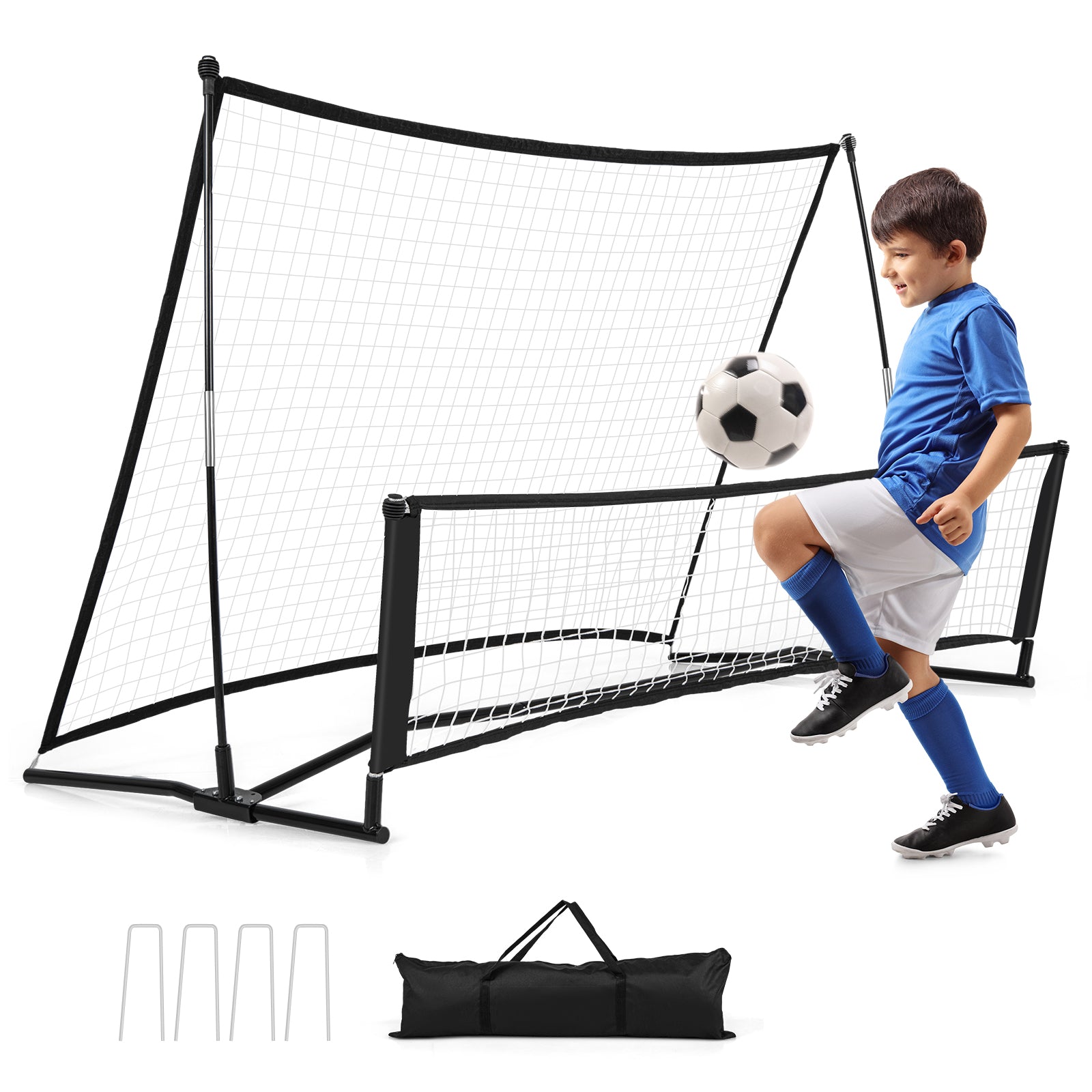 2-in-1 Portable Soccer Rebounder Net with Carrying Bag, Black Sport Equipments Black at Gallery Canada