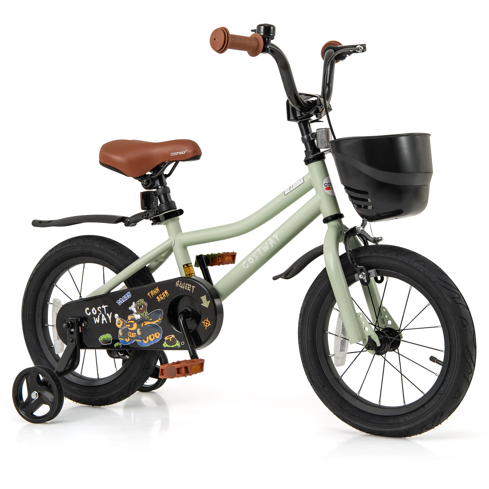 14-Inch Kids Bike Adjustable with Training Wheels for 3-5 Years Old, Green Kids Bike Green at Gallery Canada