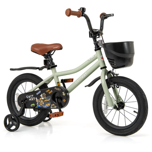14-Inch Kids Bike Adjustable with Training Wheels for 3-5 Years Old, Green