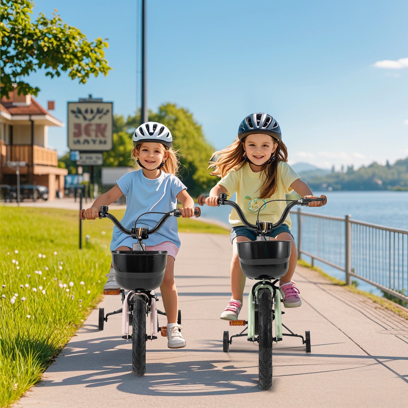 16-Inch Kids Bike Adjustable with Training Wheels for 4-7 Years Old, Green Kids Bike at Gallery Canada