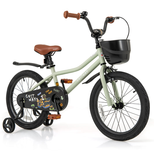 16-Inch Kids Bike Adjustable with Training Wheels for 4-7 Years Old, Green Kids Bike Green at Gallery Canada
