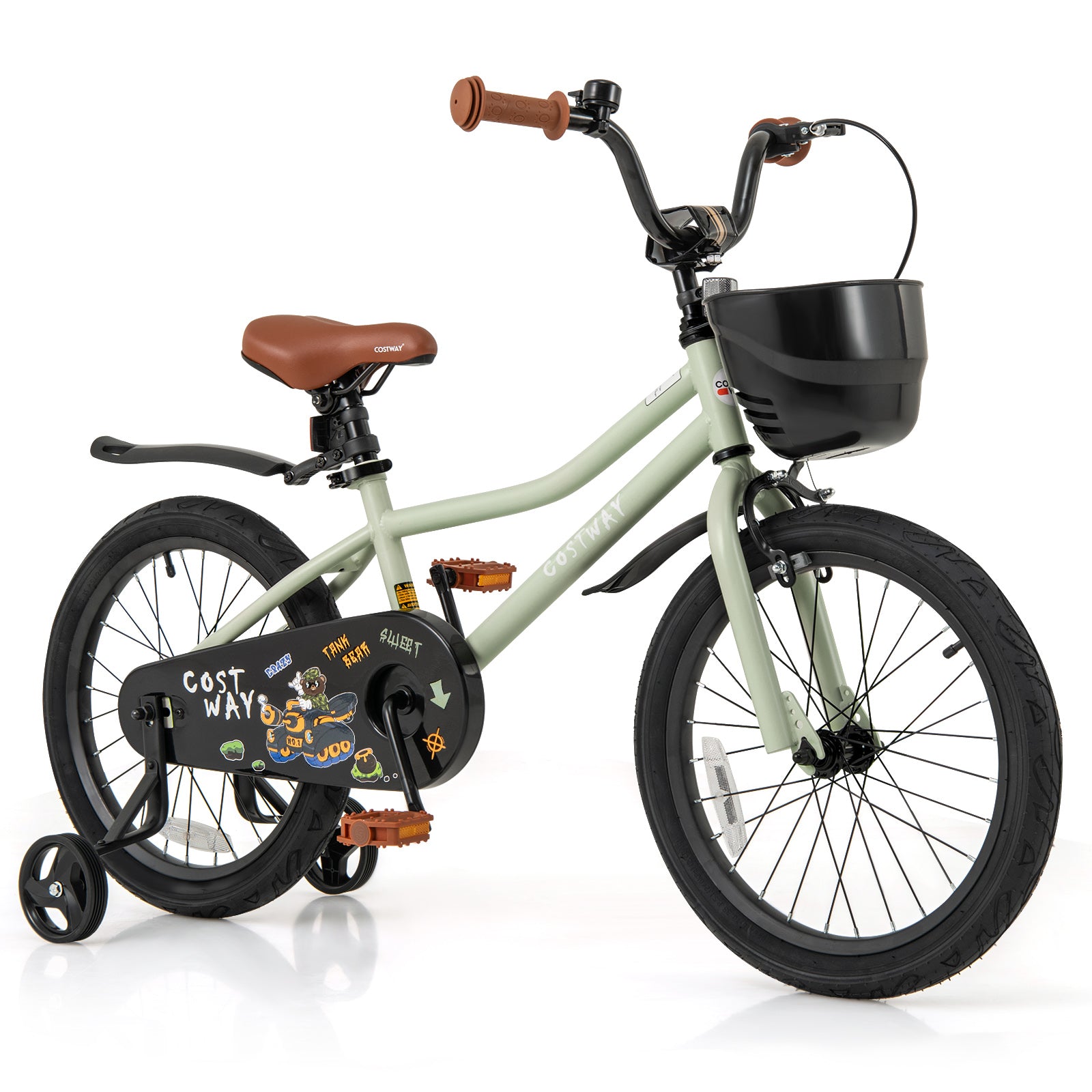 16-Inch Kids Bike Adjustable with Training Wheels for 4-7 Years Old, Green Kids Bike at Gallery Canada